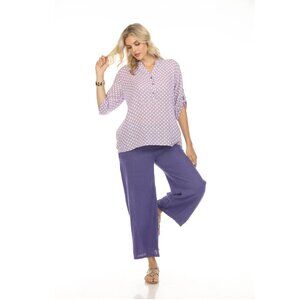 Purple Drawstring Elastic Waist Wide Leg Pant